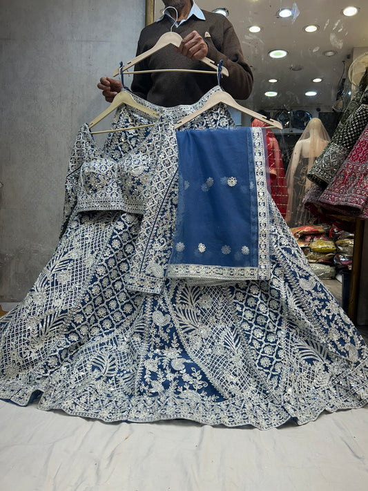 Glamorous silver blue crop top Lehenga