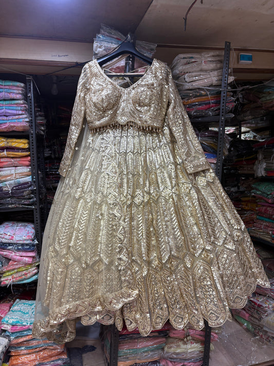 Designer golden on golden Monotone Crop top Lehenga
