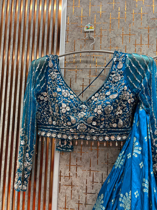 Sky Blue Crop Top Lehenga
