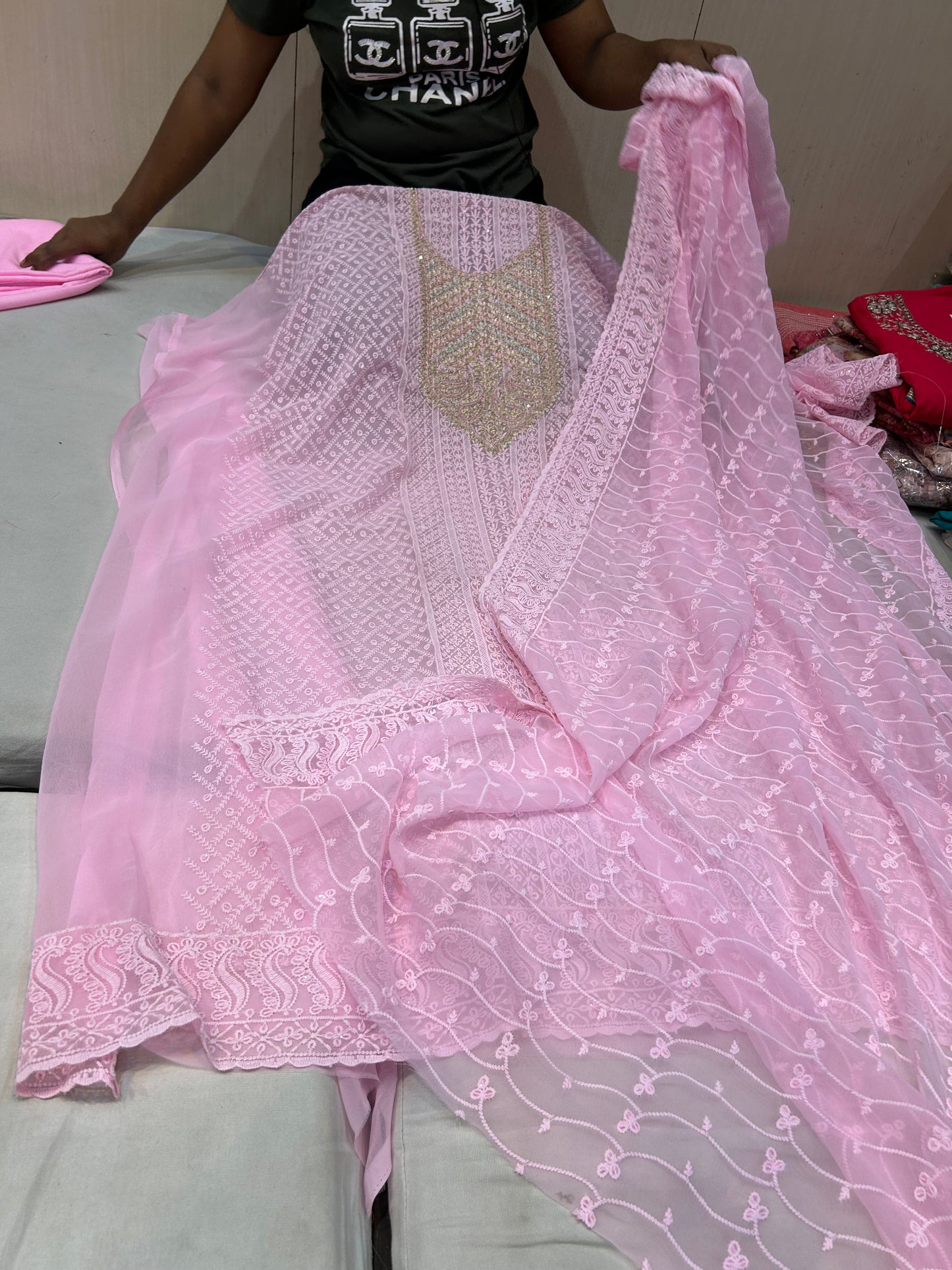 Lovely pink unstitched ladies suit