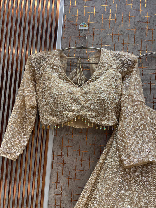 Golden On Golden Monotone Crop Top Lehenga