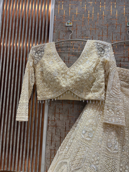 Beige golden Crop Top Lehenga