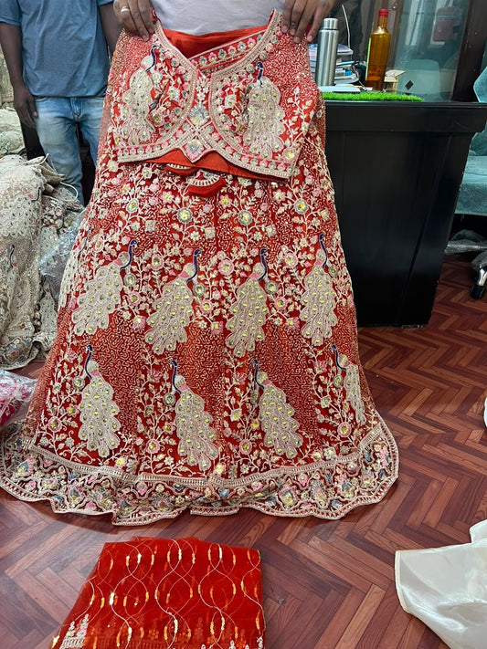 Golden Peacock Crop Top Lehenga