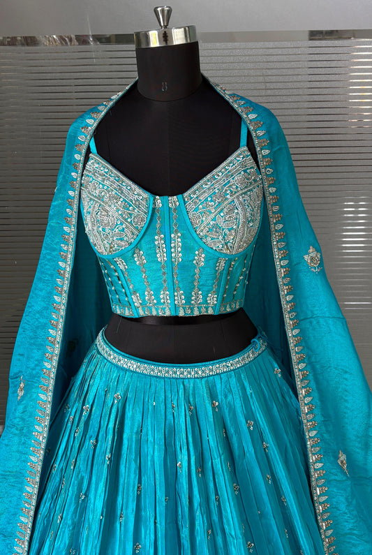 Sky Blue Crop Top Lehenga