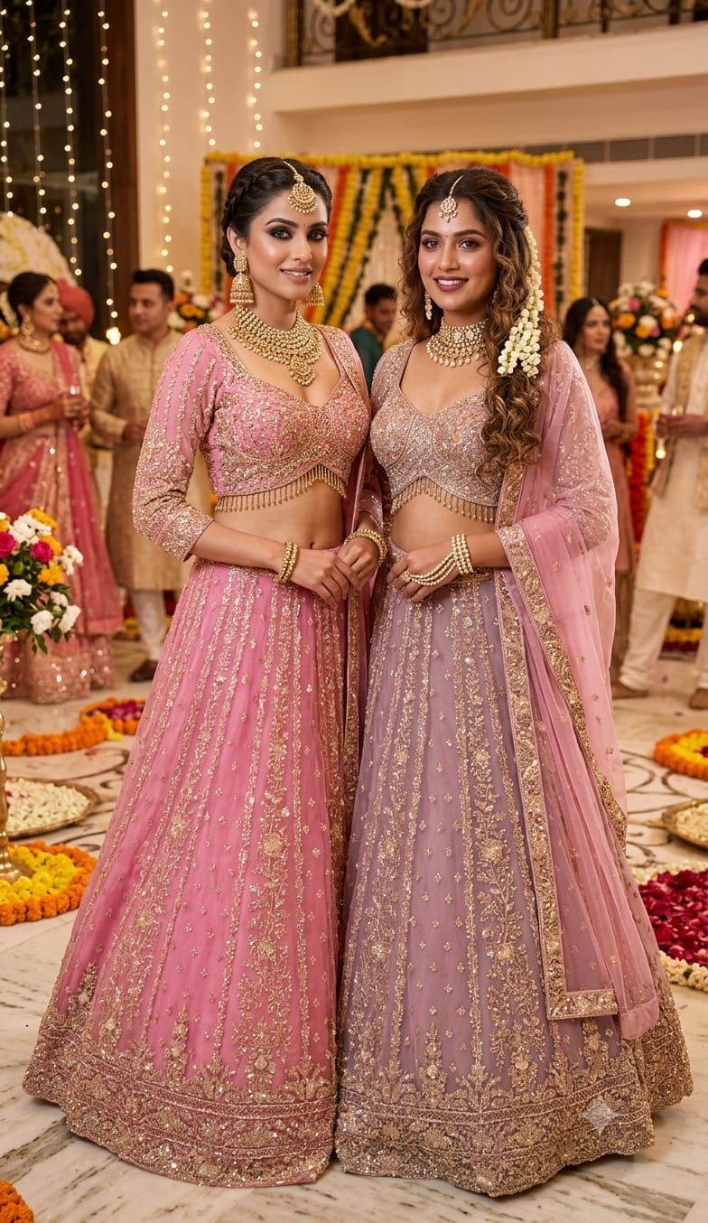 Lavender 24 kali Double Shade Crop Top Lehenga