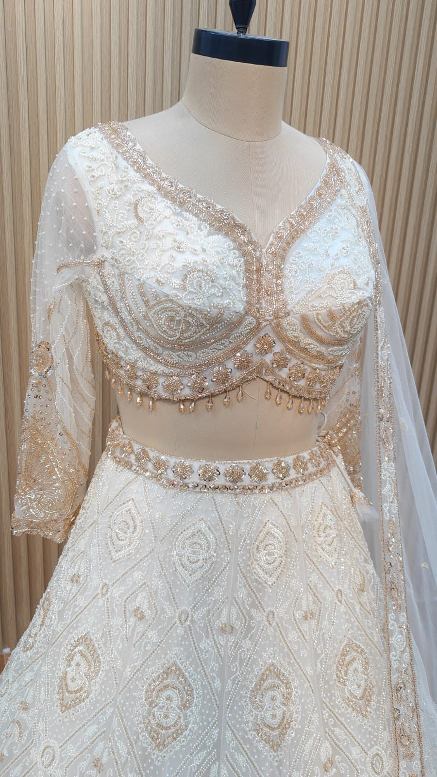 White blue crop top lehenga