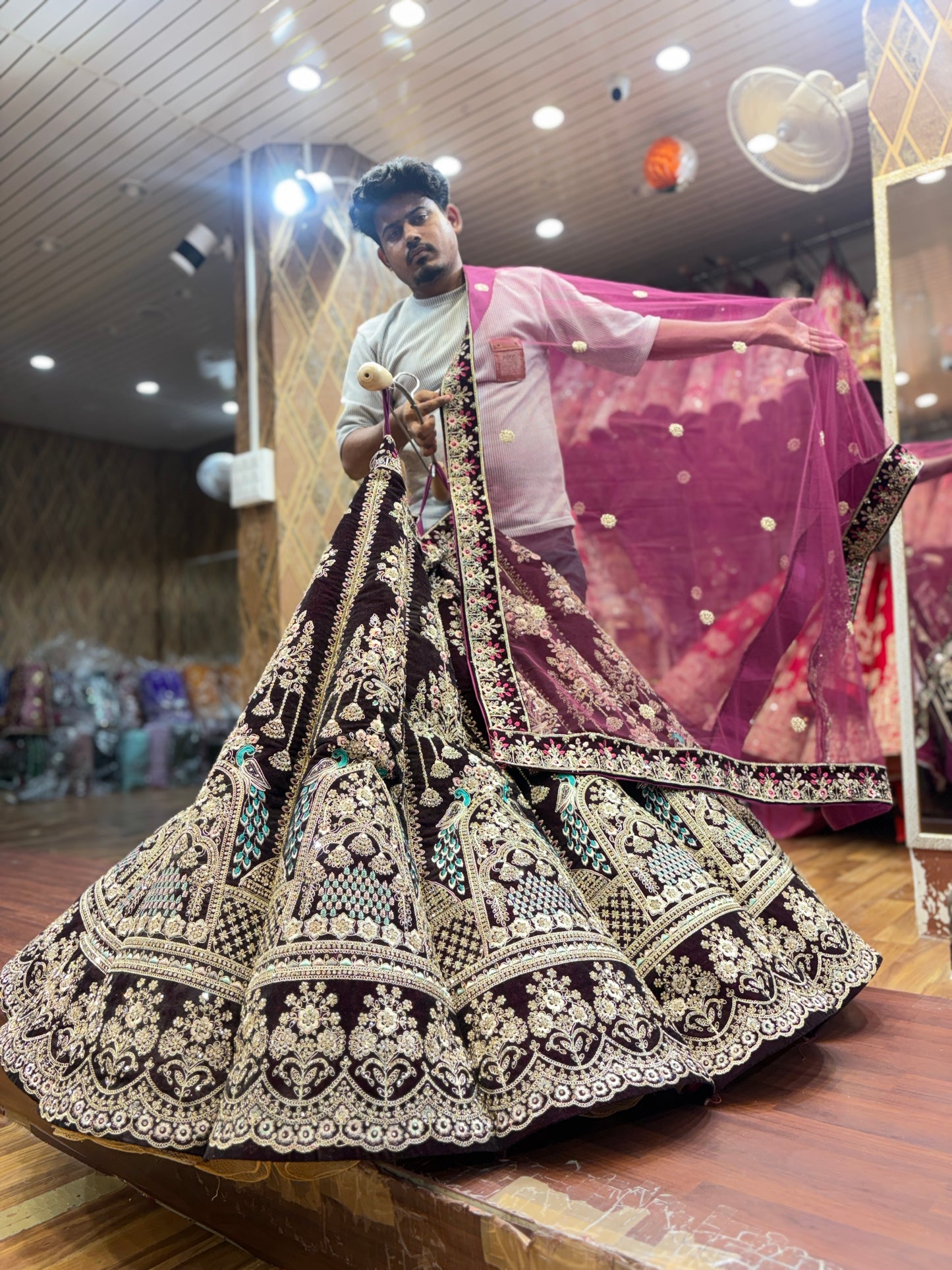 Heavy Royal Violet purple maroon peacock ball bridal Lehenga
