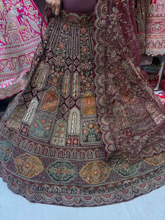Glamorous Royal maroon bridal Lehenga