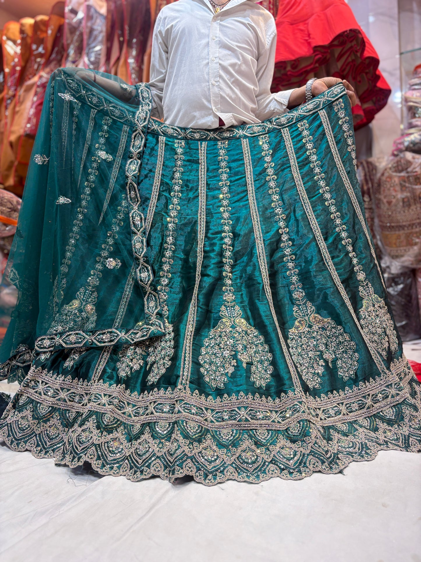 Beautiful blue teal green peacock Lehenga
