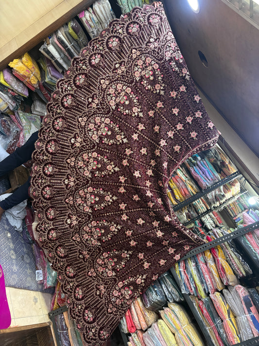Charming maroon Double Duptta Bridal Lehenga