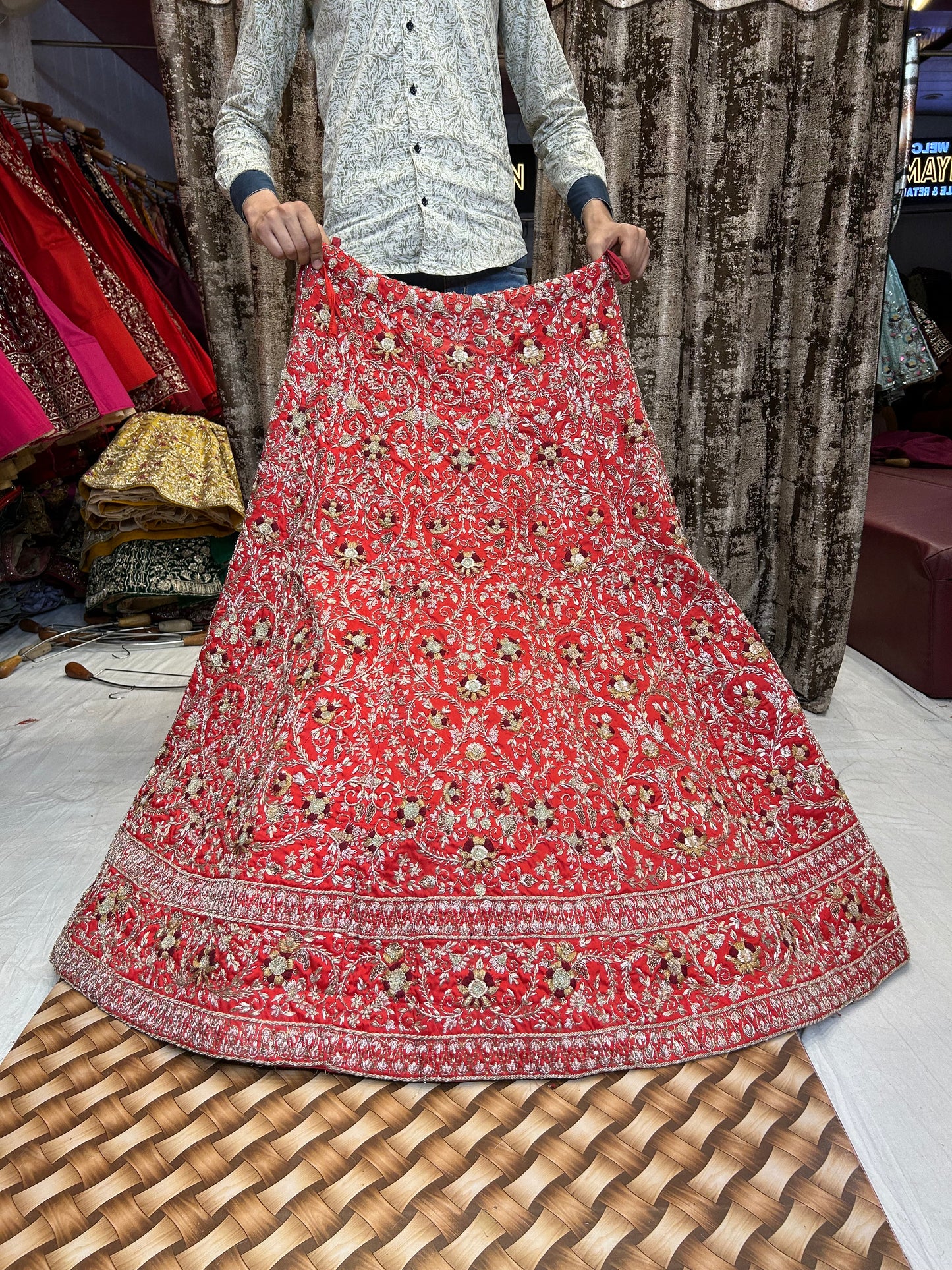 Beautiful red Handwork Zardozi Dabka Lehenga