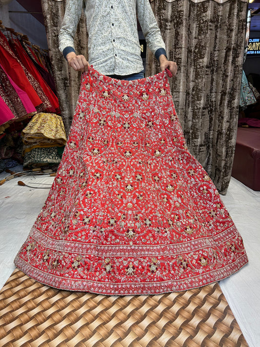Beautiful red Handwork Zardozi Dabka Lehenga