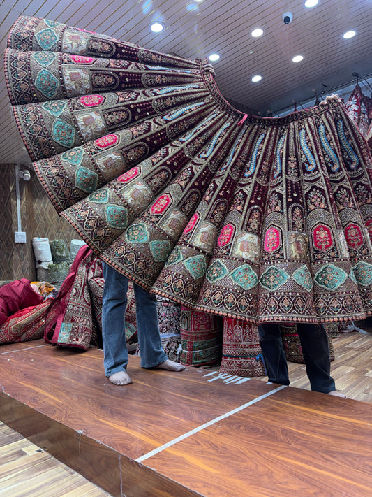Maroon Peacock Ball Bridal Lehenga