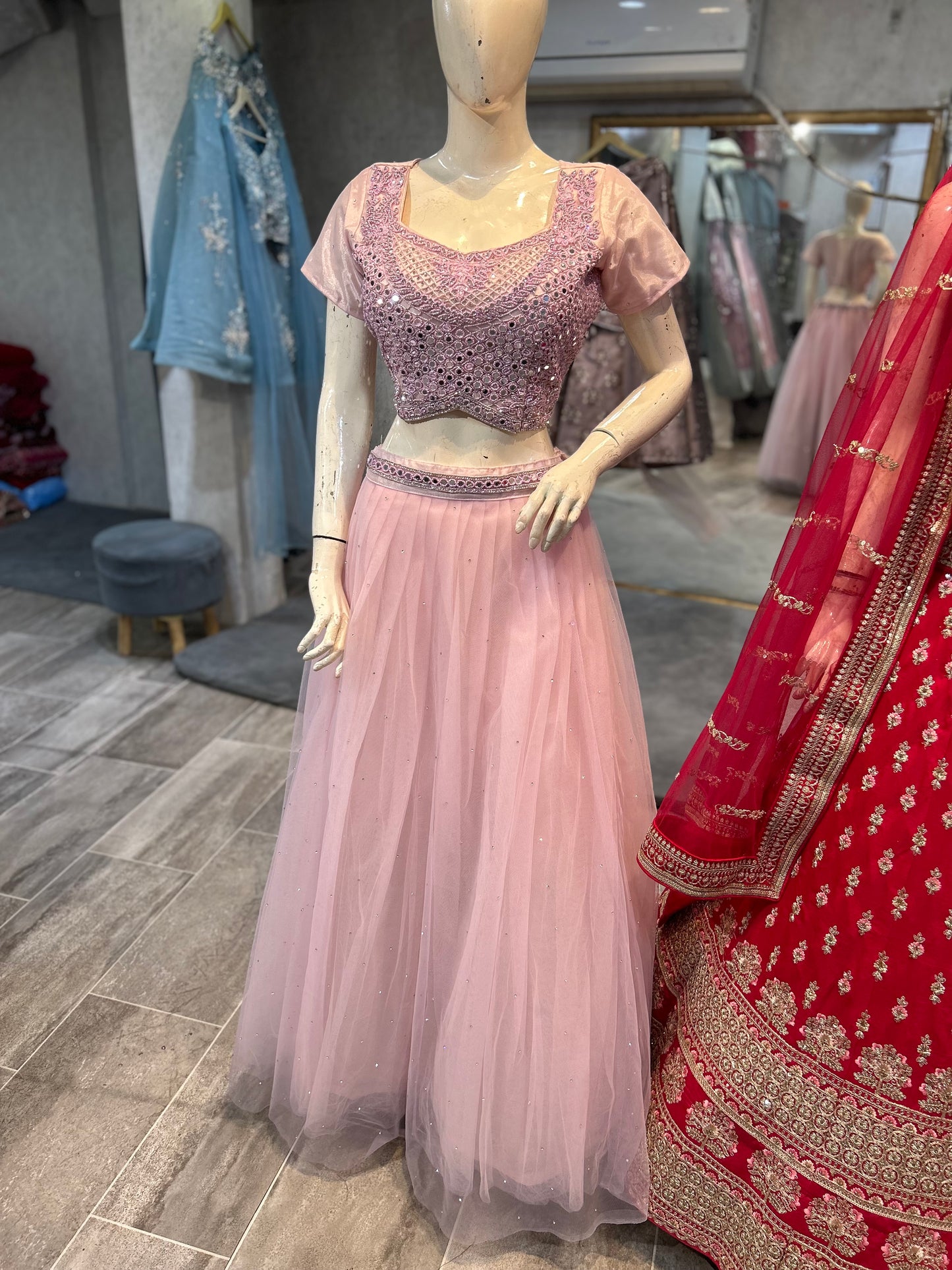 Eye catching baby pink crop top dress