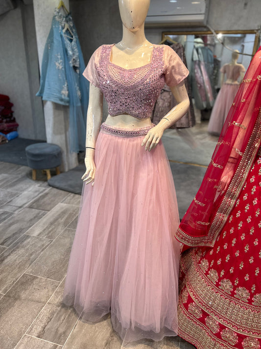 Eye catching baby pink crop top dress