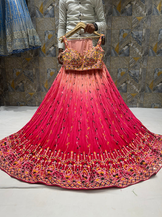 Eye catching dark pink crop top lehenga