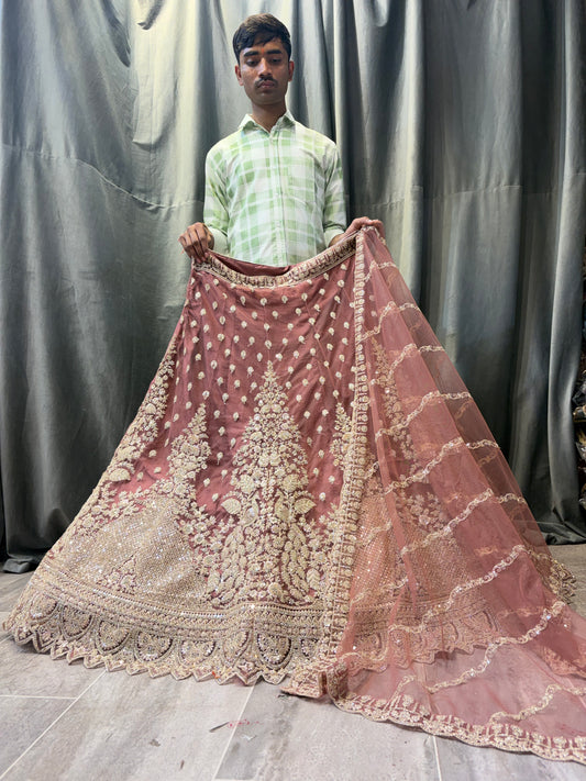 Brown peach pink Lehenga