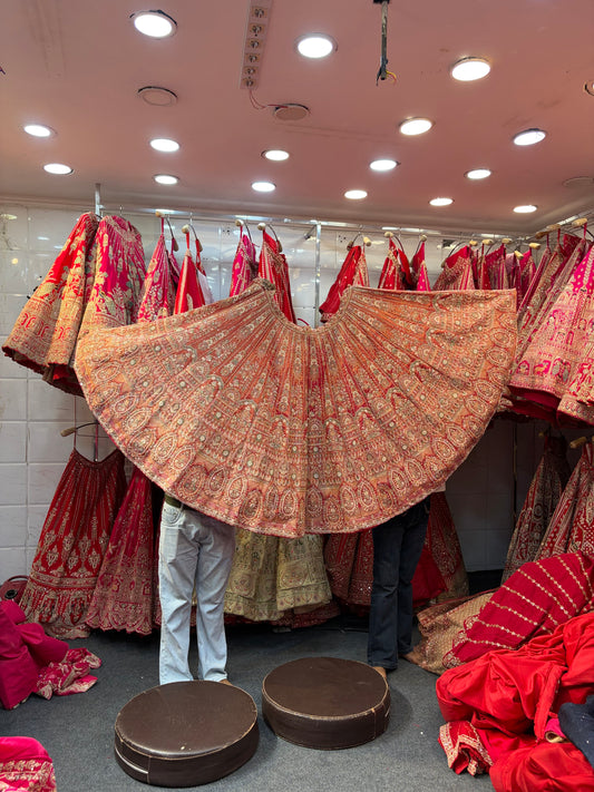 Orange Pink Peacock Designer Bridal Lehenga
