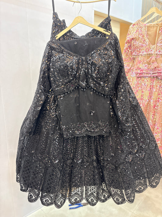 Eye catching Black On Black monotone Crop Top  lehenga