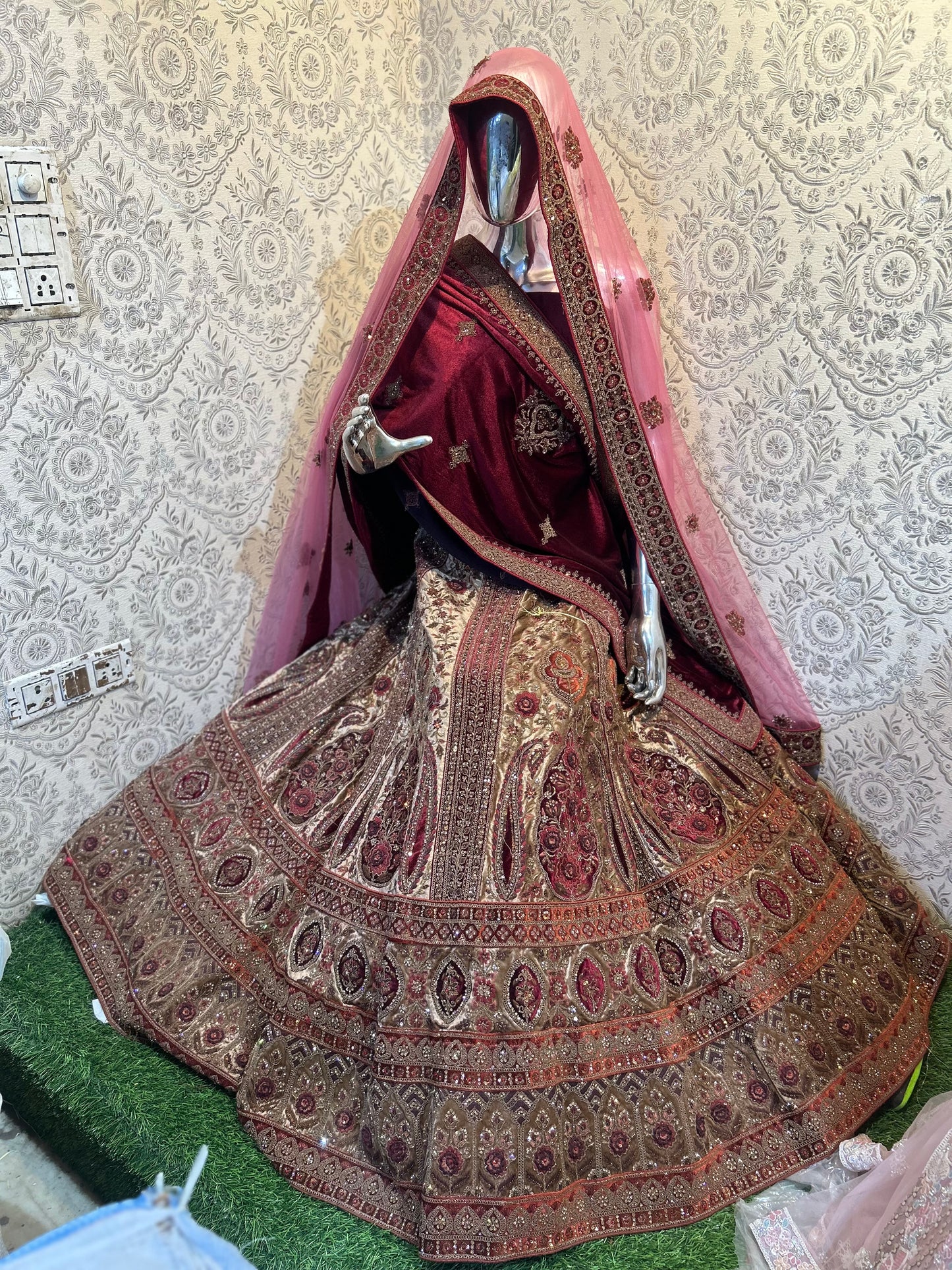 Maroon red bridal Lehenga - Shopping World