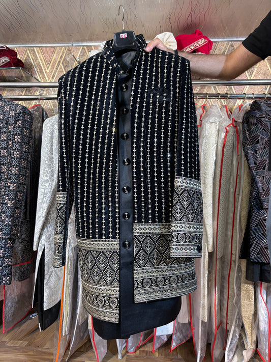 Black Jodhpuri indo western blazer kurta Sherwani
