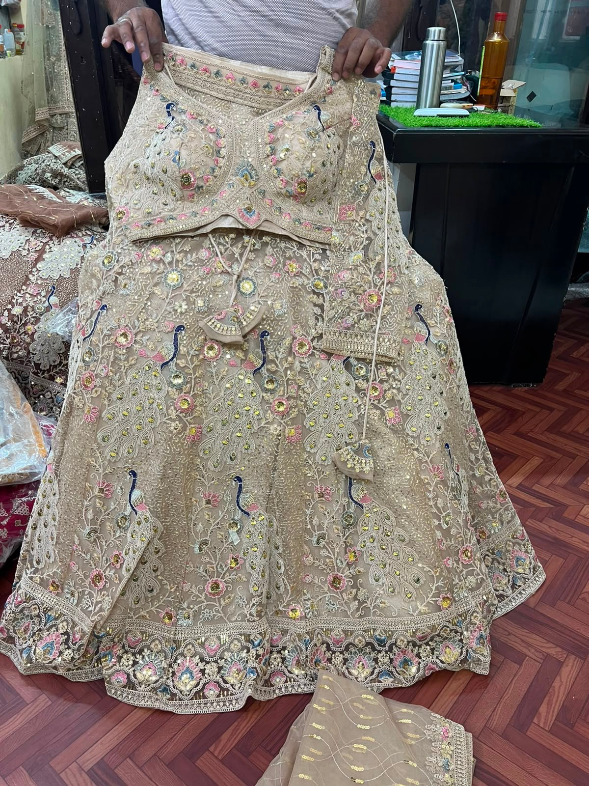 Rust Orange Peacock Crop Top Lehenga