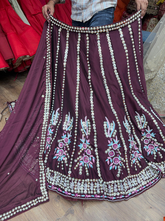Rust Brown Pearl Lehenga