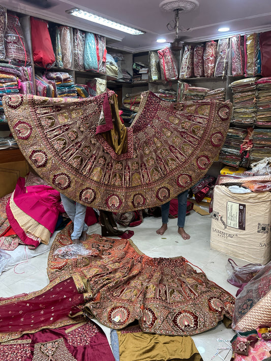 Double blouse mustard royal huge flare Double Dupatta Lehenga