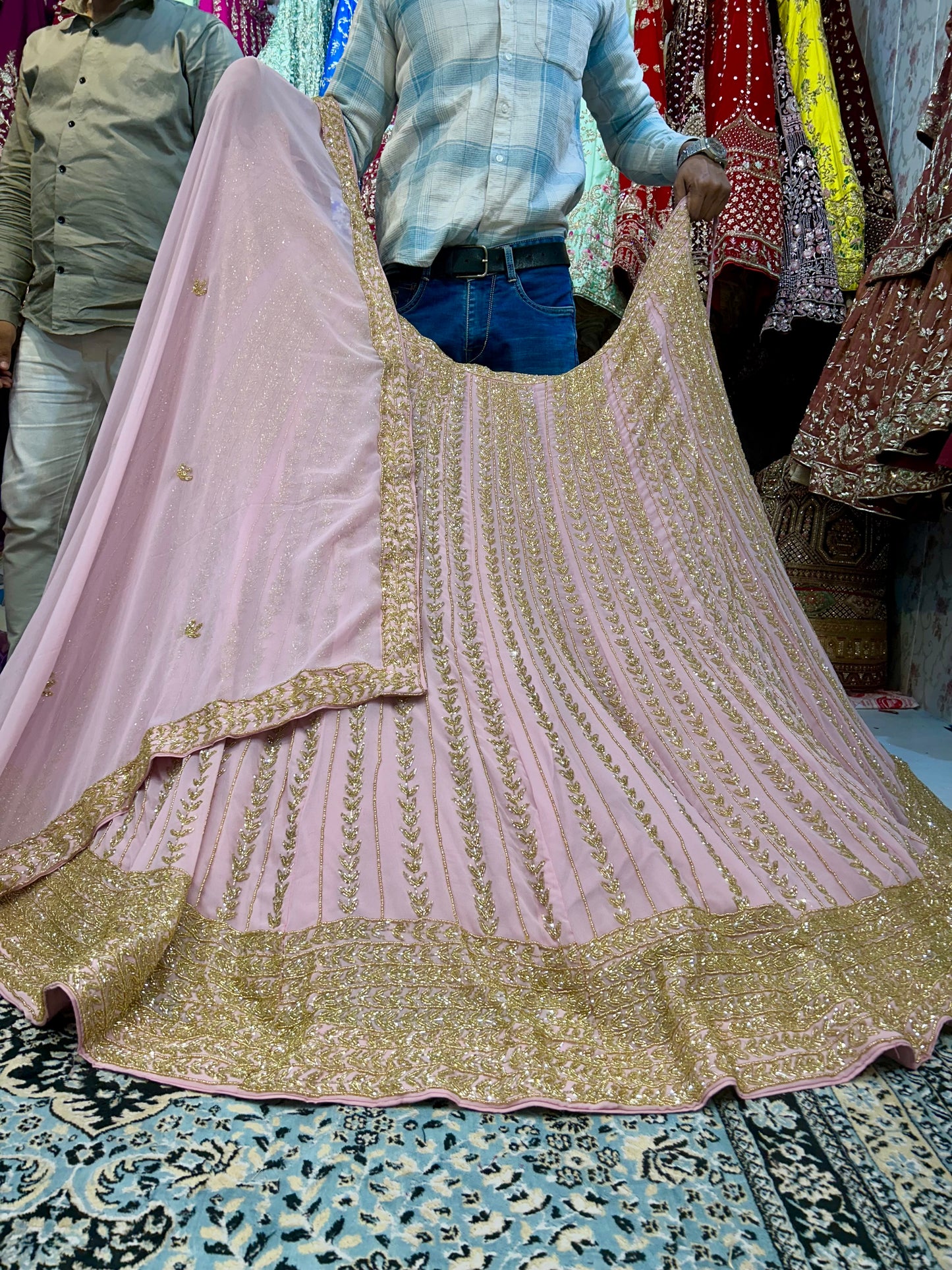 Eye catching baby pink handwork lehenga