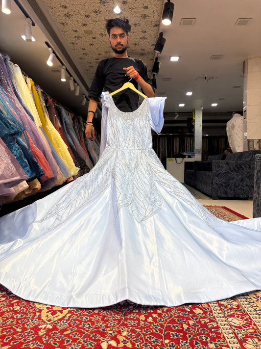 Lavishing sky blue babie gown huge flair