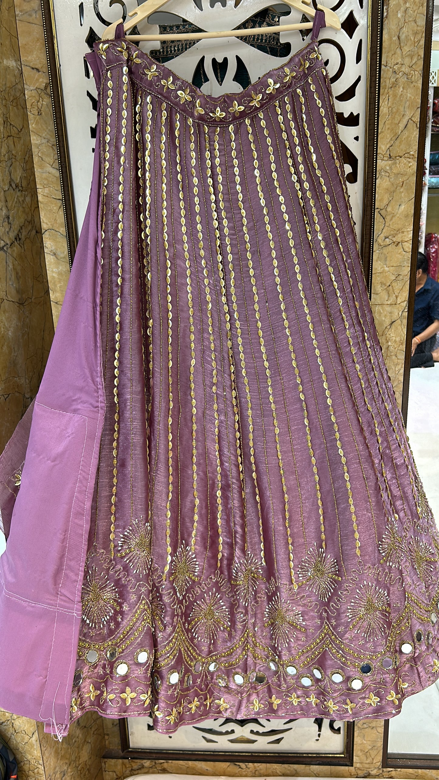 Pink onion Saturn mirror Lehenga - Shopping World