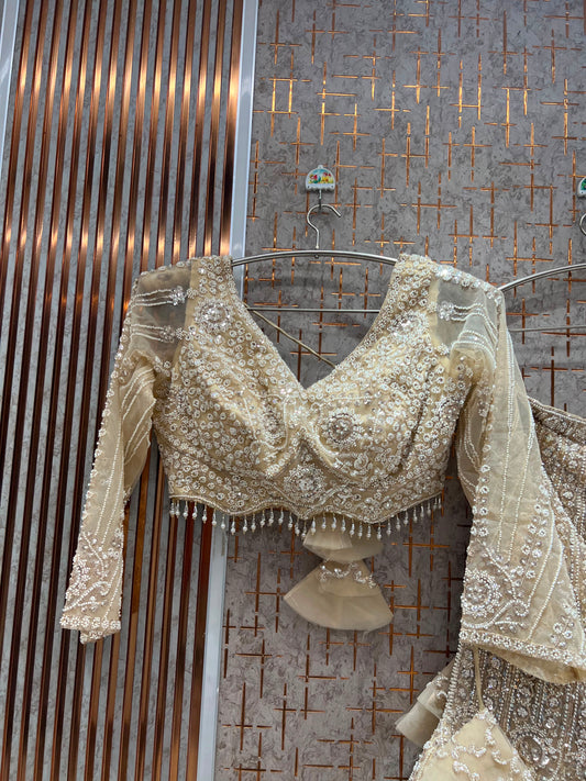 Golden Fish Cut Crop Top Lehenga