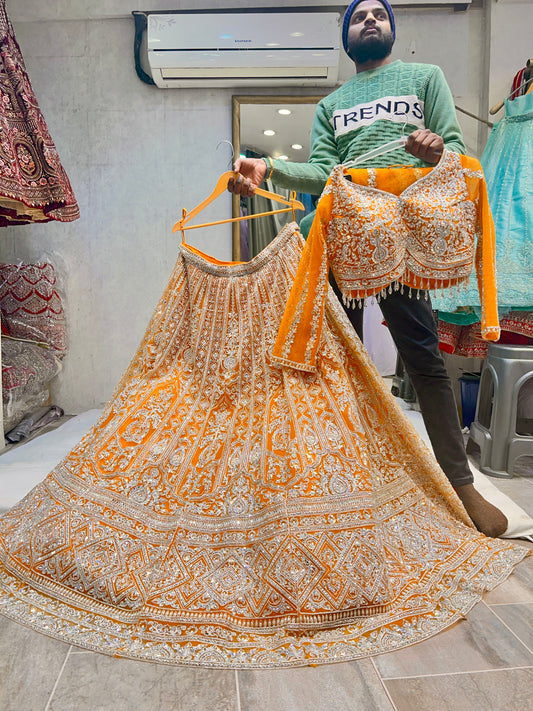 Glamorous orange crop top Lehenga