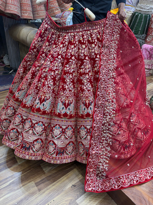 Red peacock Ball Bridal Lehenga - Shopping World