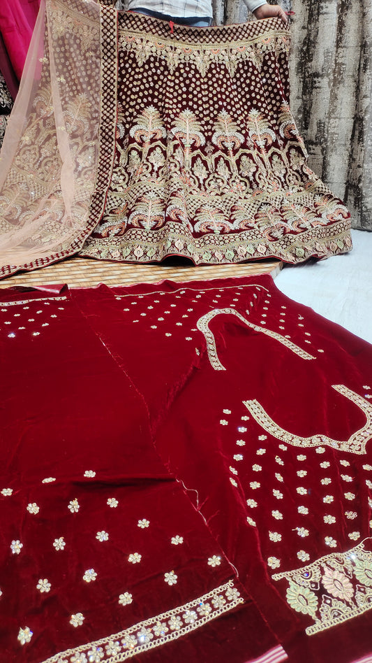 Contrast maroon Bridal LEHENGA