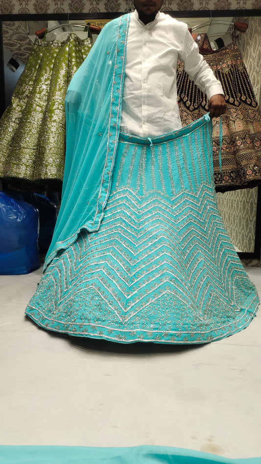Blue sequence work LEHENGA