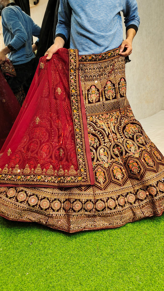 Maroon red Colour Heavy Bridal Lehenga