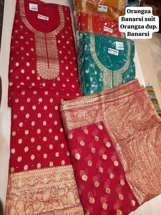 Amazing red pink Designer organza ladies women's unstitched Salwar suits dress material (free size)