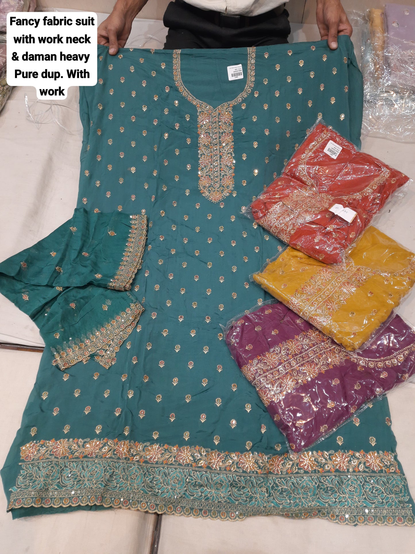 Something different blue fancy unstitched salwar suit dress material(free size)