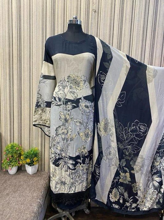 Designer multicolour Unstitched suit ( free size )