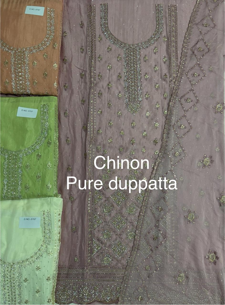 Khoobsurat pink organza chiffon Unstitched suit ( free size )