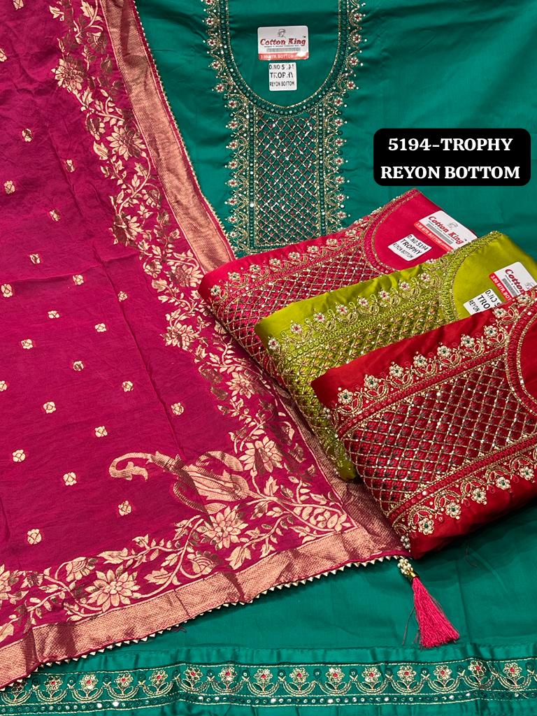 Amazing green Unstitched suit ( free size )