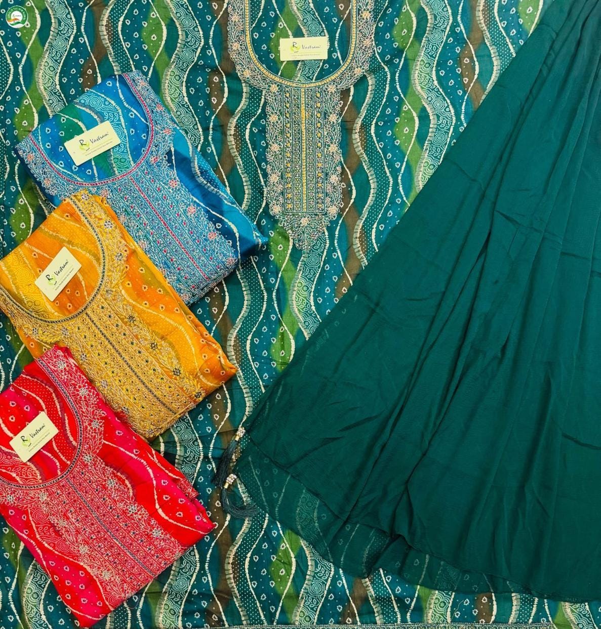 Awesome green Unstitched suit ( free size )