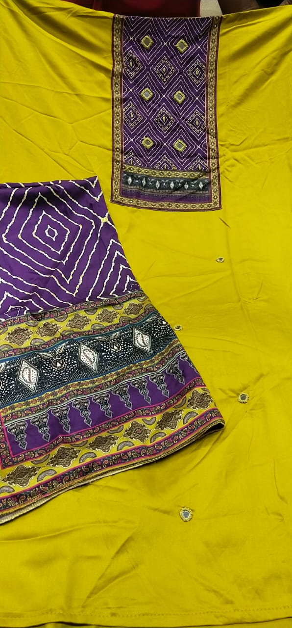 Fabuloso traje amarillo Haldi Mehendi sin coser (talla única)