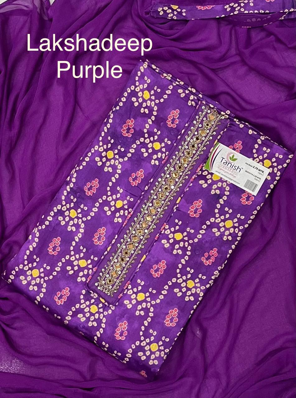 Good looking purple Unstitched suit ( free size )