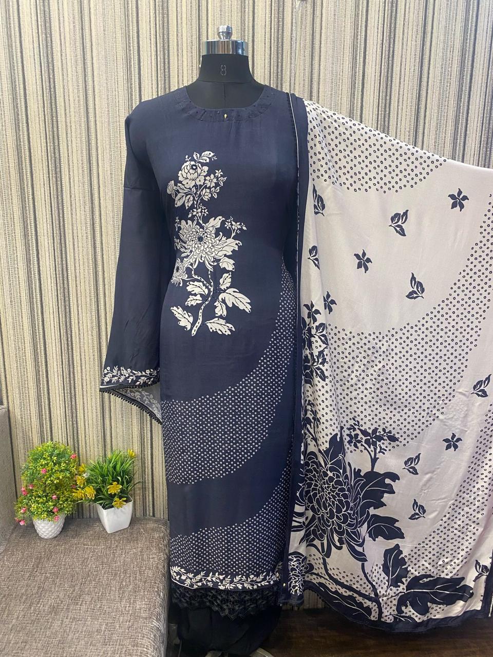 Cute dark blue Unstitched suit ( free size )