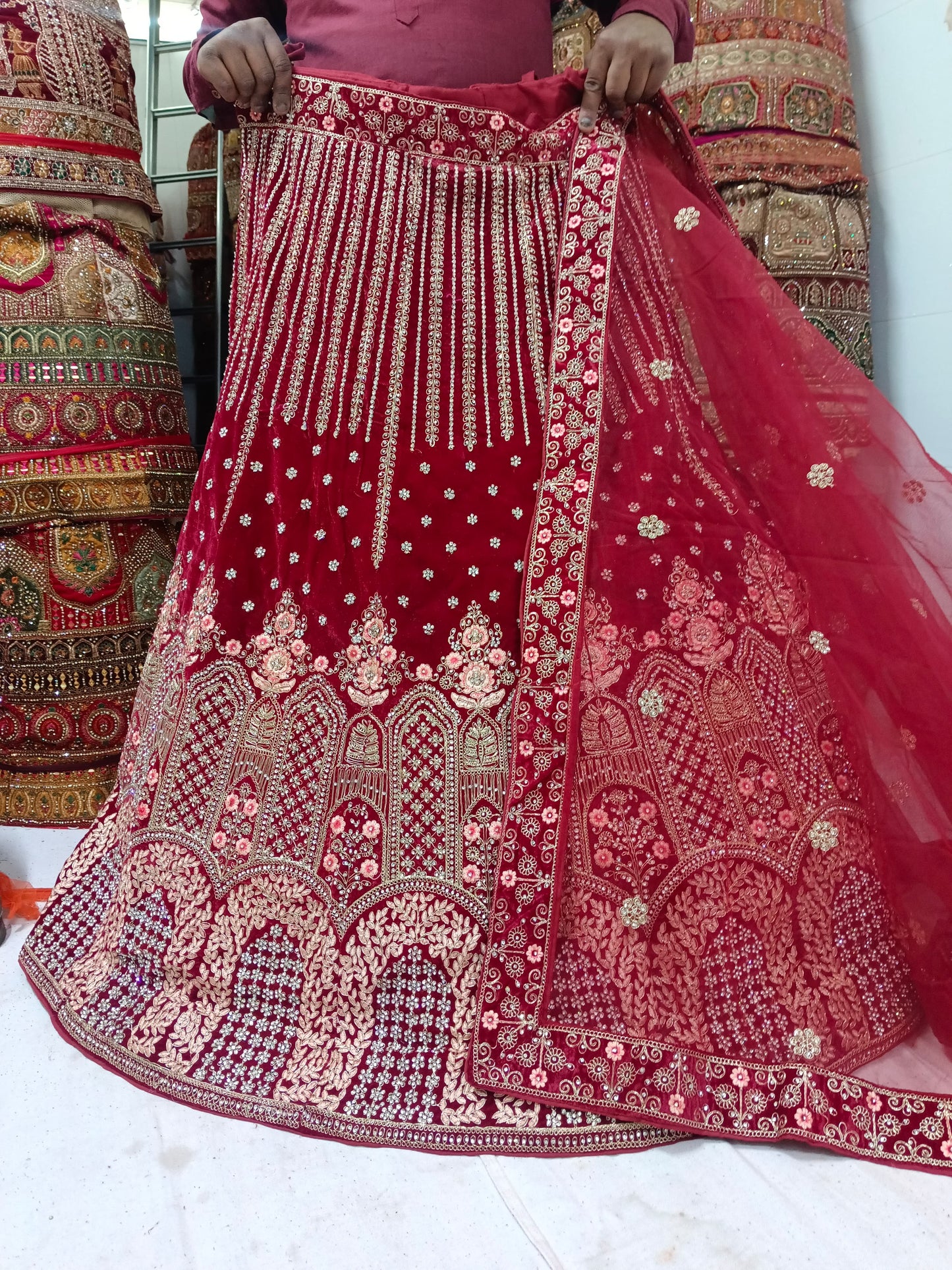 Astonishing red Rani pink bridal lehenga