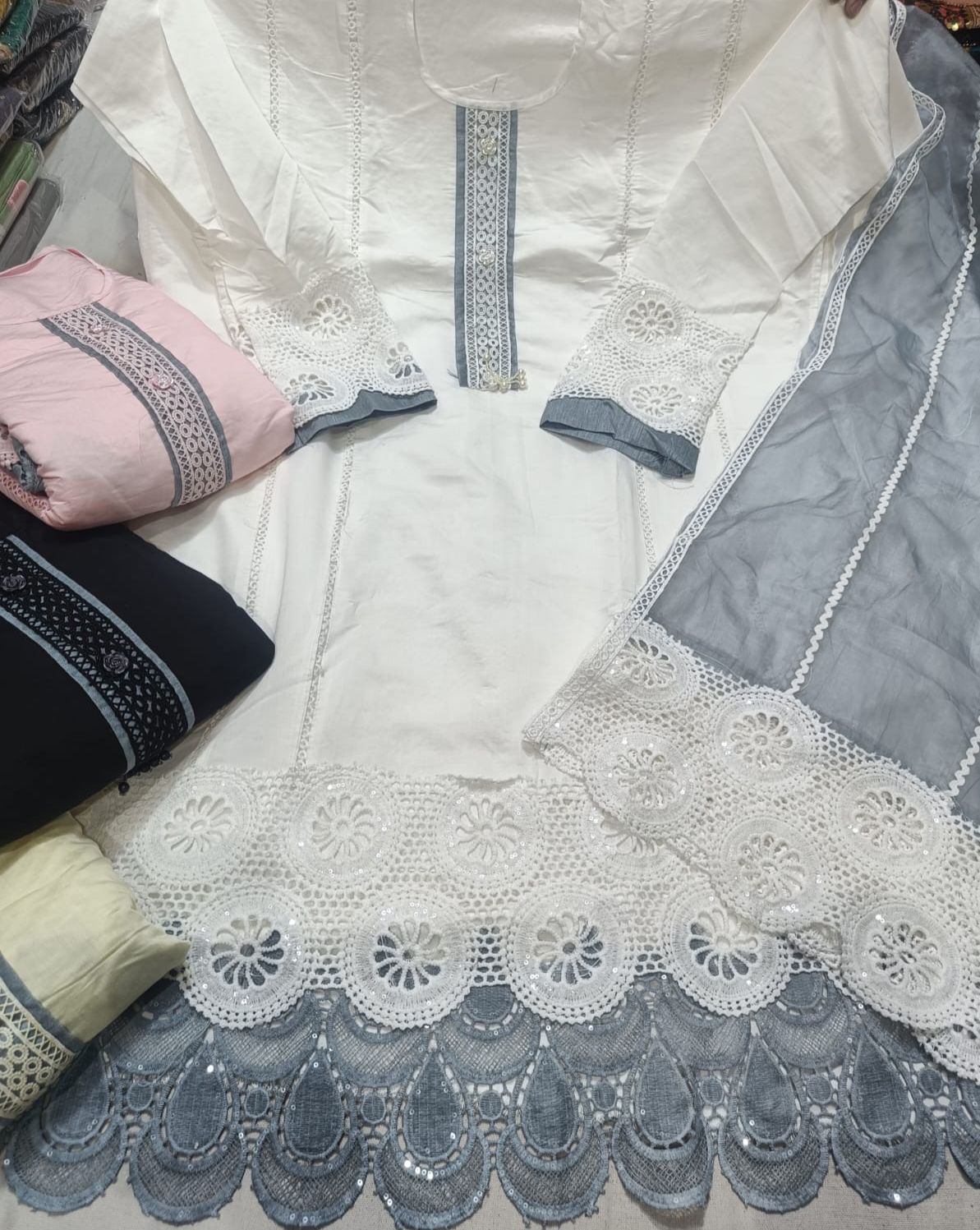 Attractive white Unstitched suit ( free size )