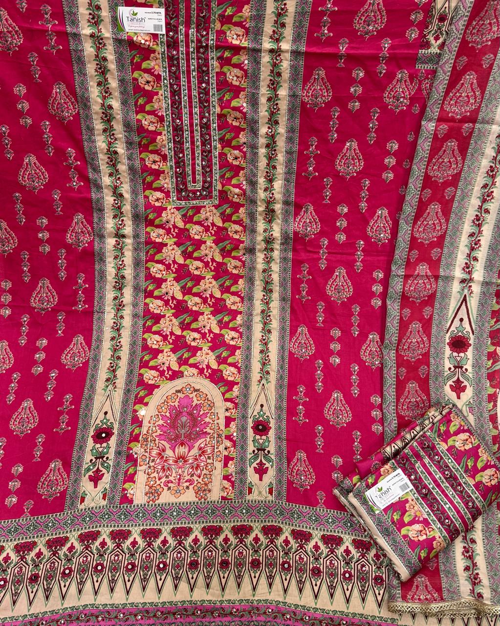 Astonishing hot pink Unstitched suit ( free size )