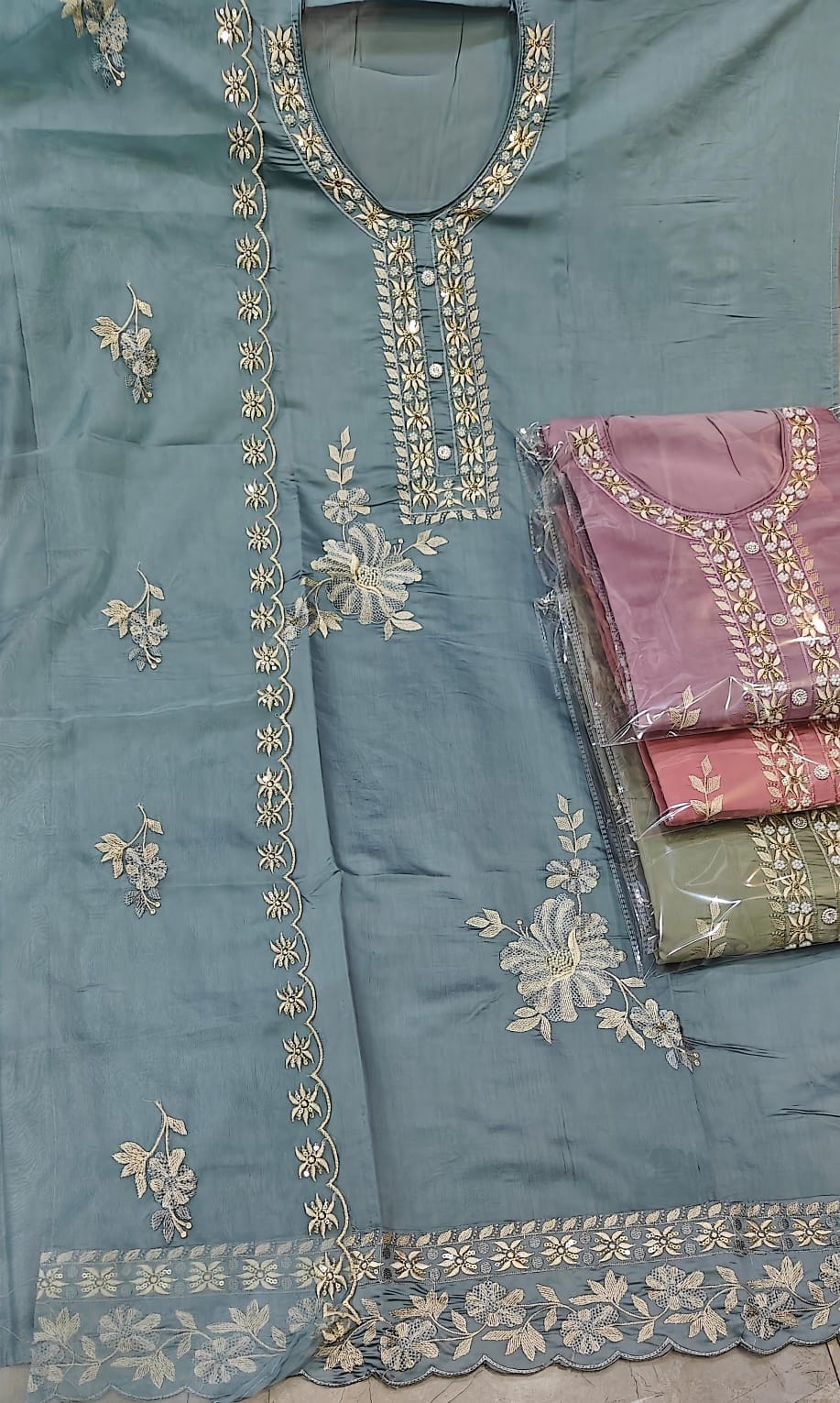 Lovely sky blue Unstitched suit ( free size )